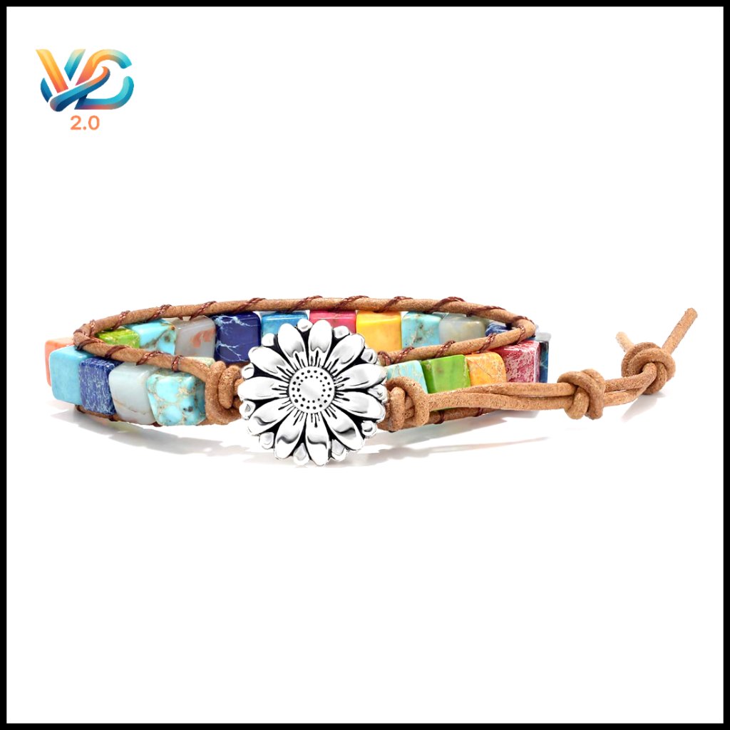 Leather Wrap Bracelet With Real Stones Adjustable Chakra Healing Jewelry